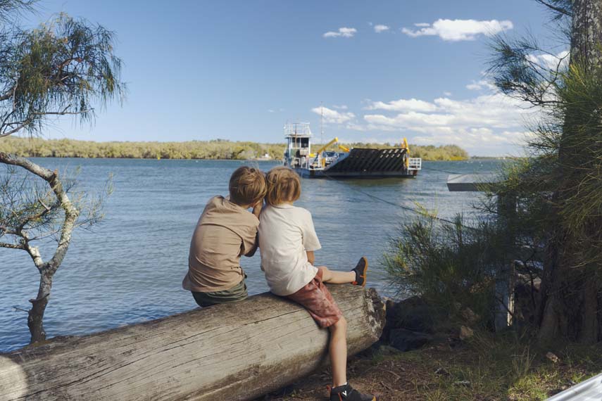 Kids looking at Burns Point Ferry