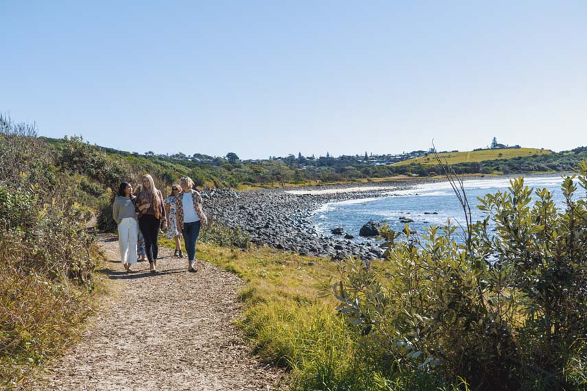 Boulders Beach Ballina Lennox Head Ladies walking along a coastal track with beach views