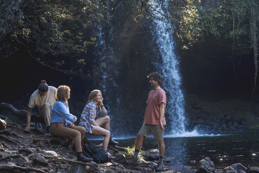 Killen Falls 3 Waterfall Northern Rivers 4 people relaxing by water