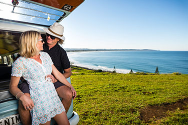 Couple at Pat Morton Lookout with kombi van