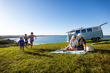 Pat Morton Lookout with a family and kombi