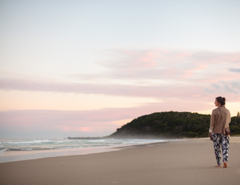 Person on the beach at Lennox Head Seven Mile Beach