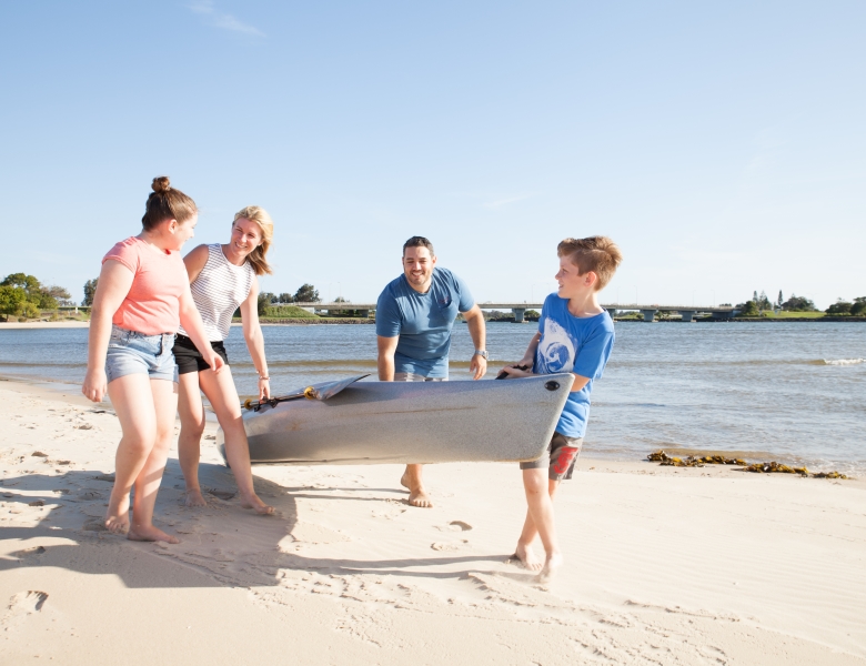 family with kayak 