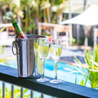 Champagne on balcony