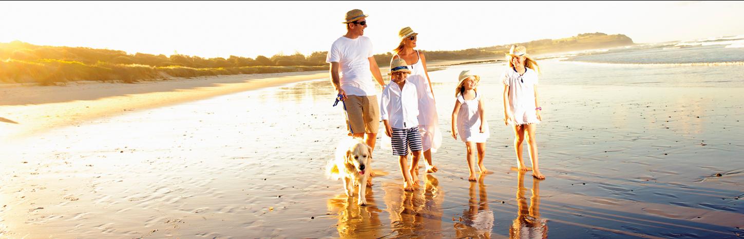 Ballina Beaches Dog Friendly Family walking along beach