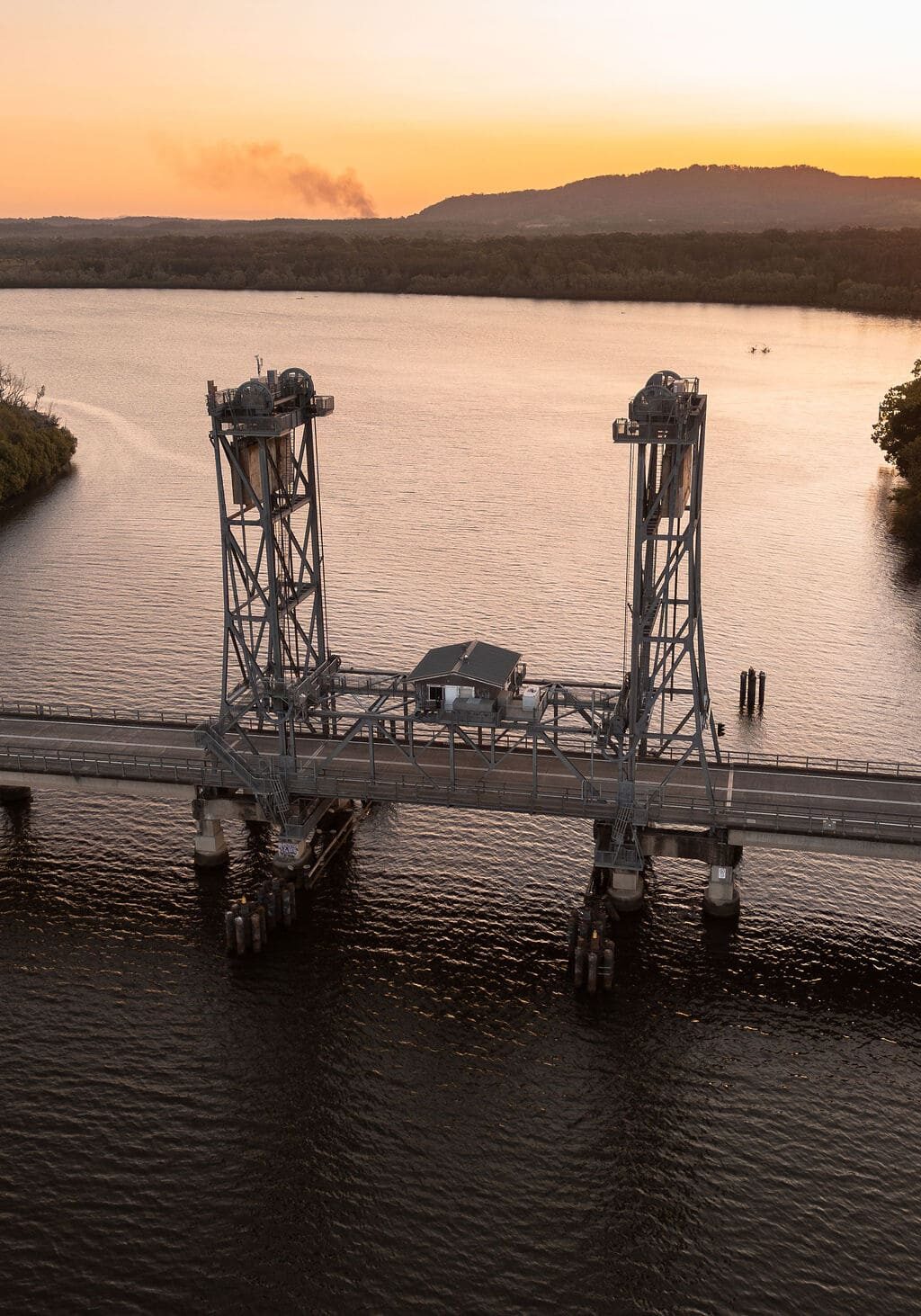 Wardell Bridge Sunset – Richmond River, NSW Wardell Bridge at sunset spanning the Richmond River in northern New South Wales, framed by mangroves and golden sky